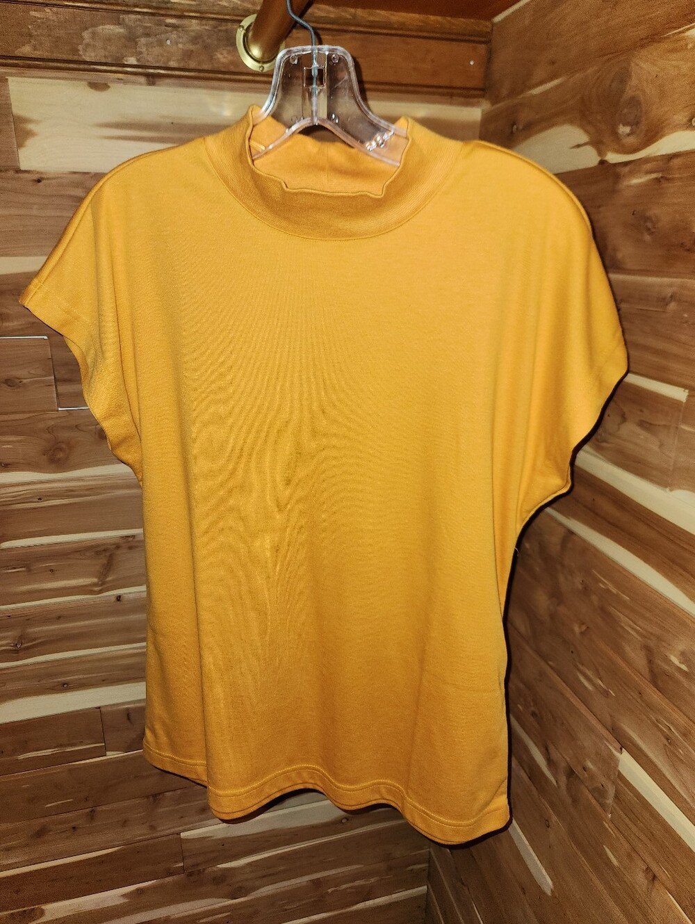 Mock Neck Short Sleeve Top in Mustard Yellow